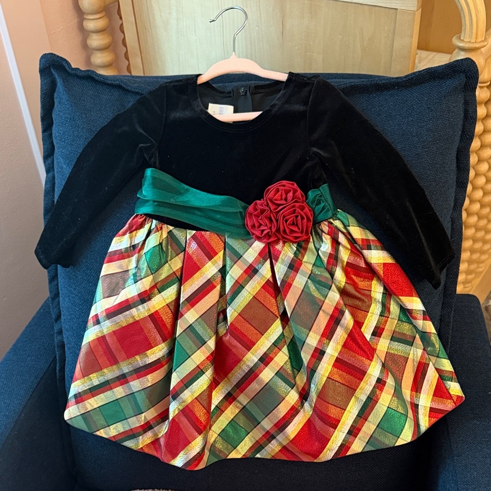 Iris & Ivy Black Velvet Dress with Plaid Skirt